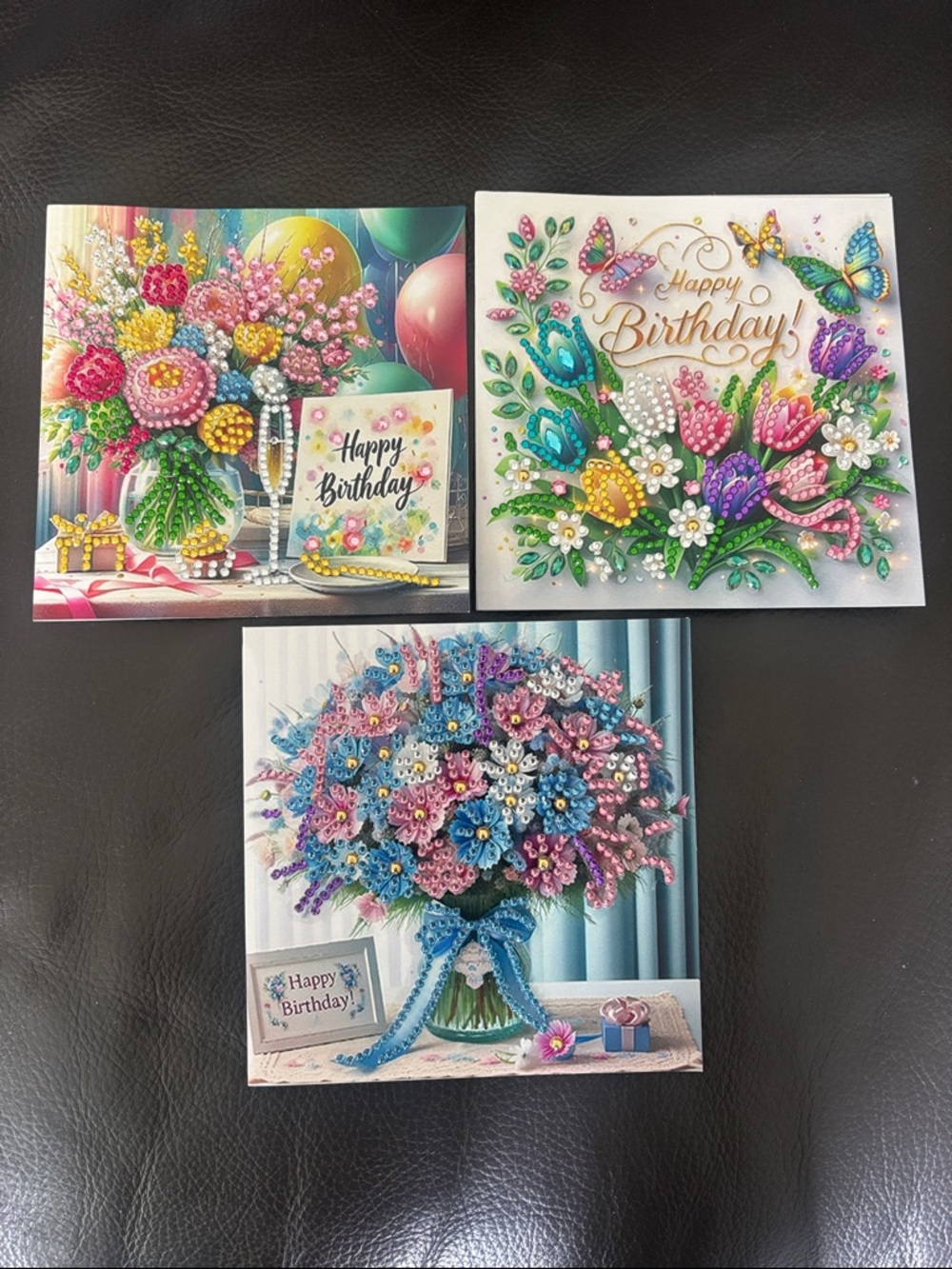 1 Handcrafted Rhinestone Floral Birthday Card - pick 1  (sealed)